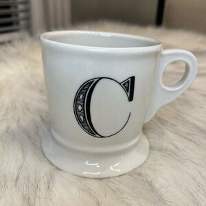 Anthropologie White Monogram Mug -Letter C. Vintage Shaving cup style